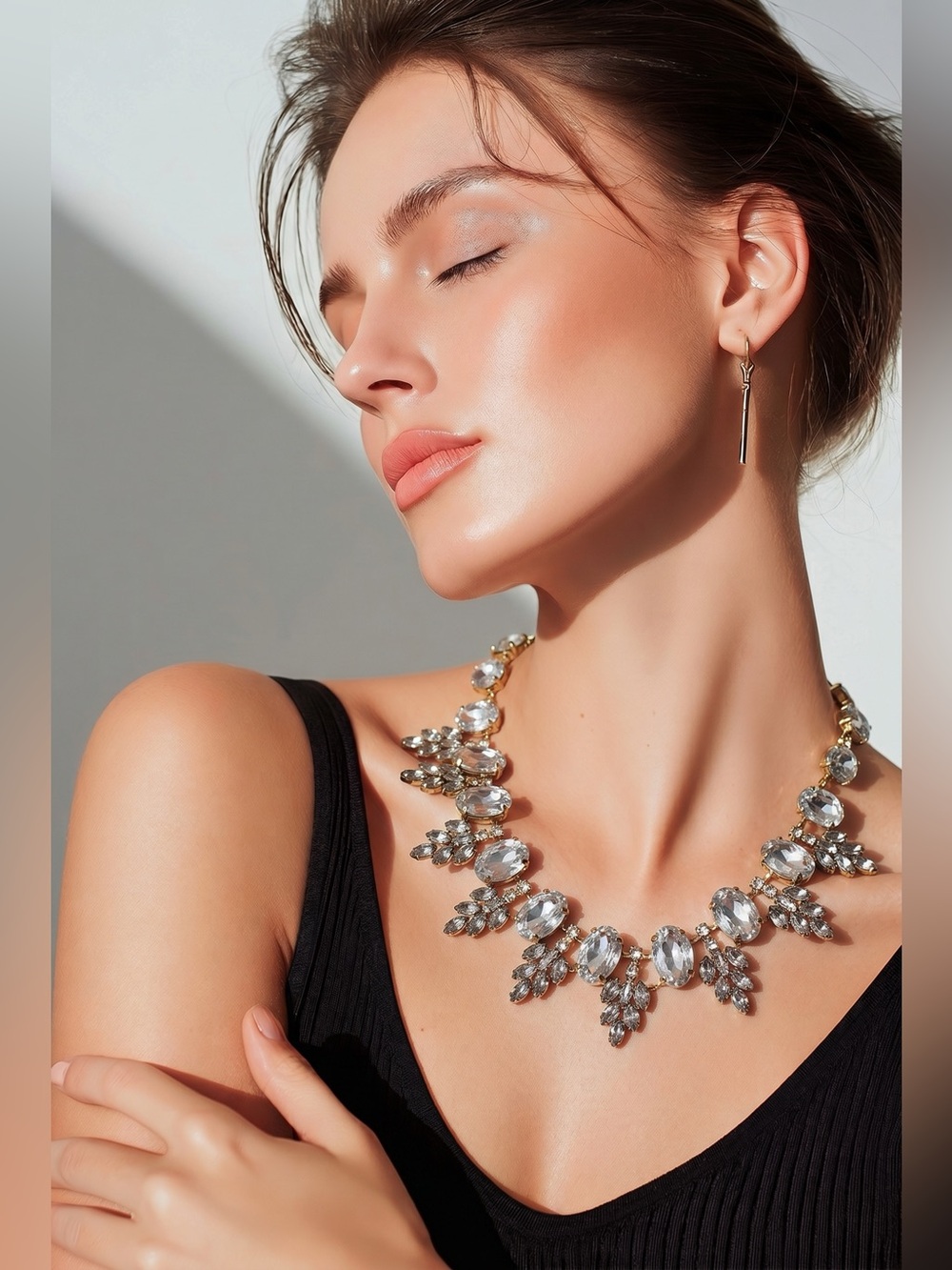 Aratta Silver-Tone Clear Crystal Bib Necklace